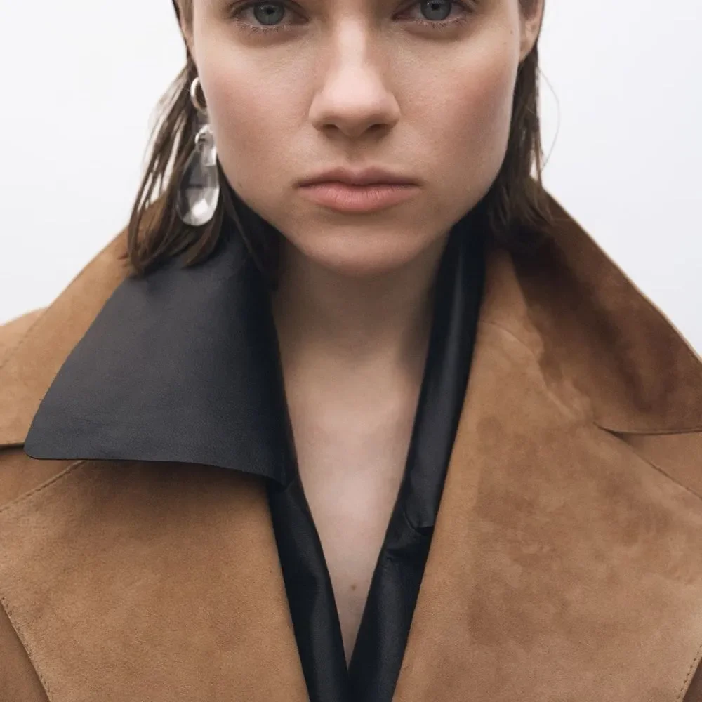 Mango 100% Genuine Suede Trench Coat New - Picture 7 of 9